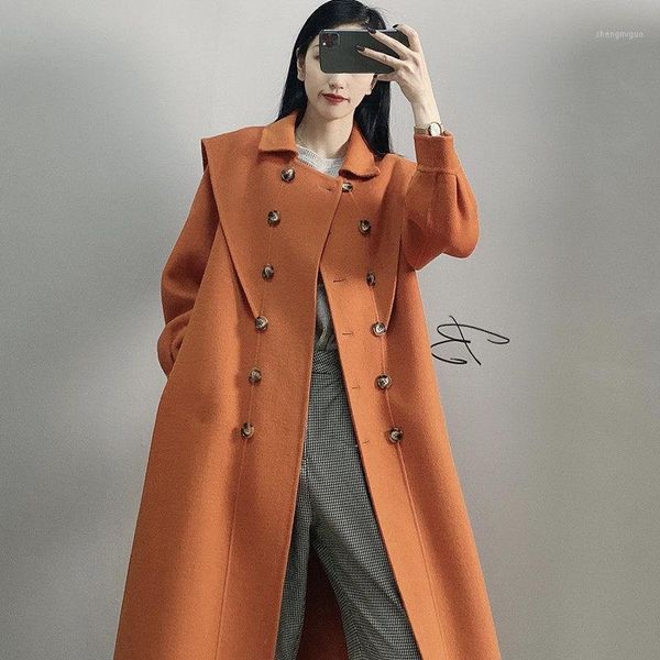 women's wool & blends winter fashion england style woolen coat women long double-breasted jacket, Black
women's wool & blends winter fashion england style woolen coat women long double-breasted jacket, Black