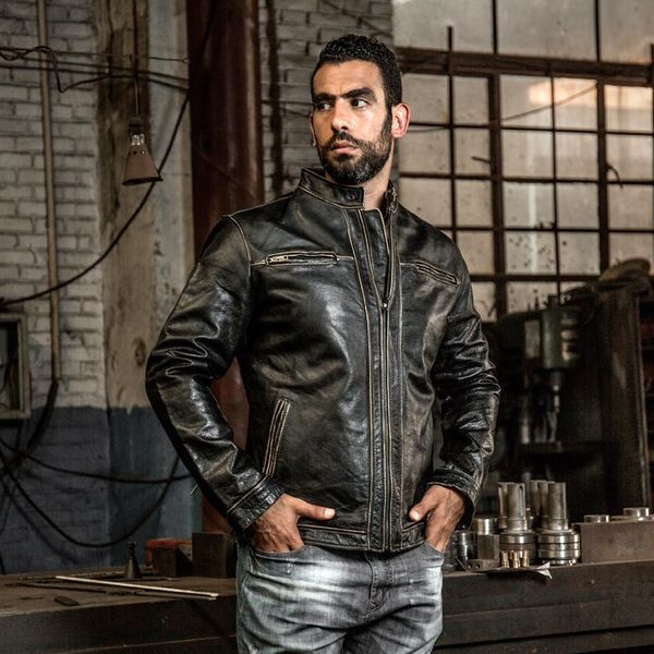 men's leather & faux fashion arrival slim fit stand collar mens cow 100% real jackets motorcycle biker coat for male chaqueta de cuero, Black
men's leather & faux fashion arrival slim fit stand collar mens cow 100% real jackets motorcycle biker coat for male chaqueta de cuero, Black