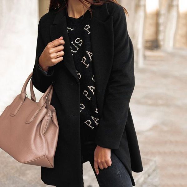 women's wool & blends autumn winter woolen coat, fashionable and simple commuter style, solid color suit collar long-sleeved windbreake, Black
women's wool & blends autumn winter woolen coat, fashionable and simple commuter style, solid color suit collar long-sleeved windbreake, Black