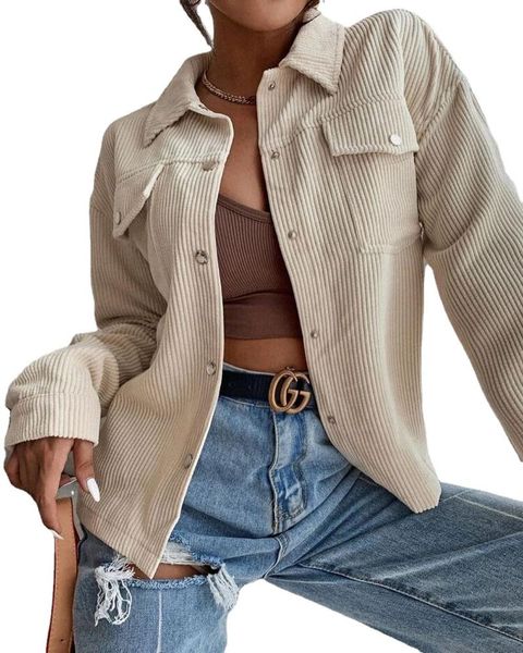 women's jackets fashion solid corduroy shirt jacket women coat pocket button slim female casual outwear, Black;brown
women's jackets fashion solid corduroy shirt jacket women coat pocket button slim female casual outwear, Black;brown