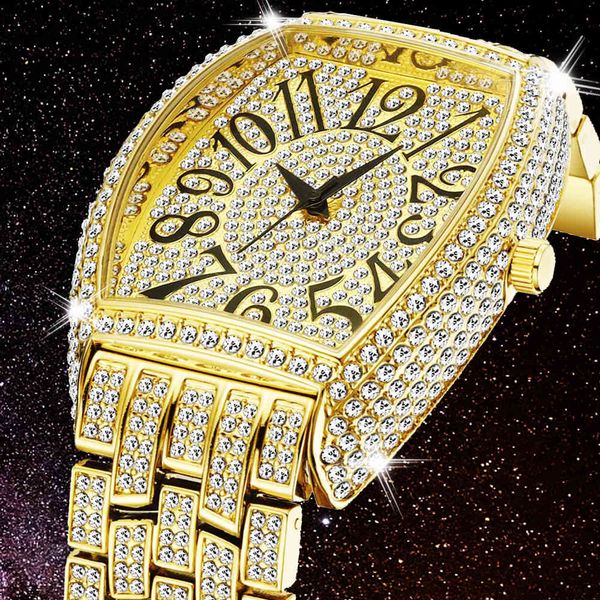 unique tonneau iced out watch men hip hop luxury full bling diamond watches mens 2020 18k gold stainless steel quartz wristwatch, Slivery;brown
unique tonneau iced out watch men hip hop luxury full bling diamond watches mens 2020 18k gold stainless steel quartz wristwatch, Slivery;brown