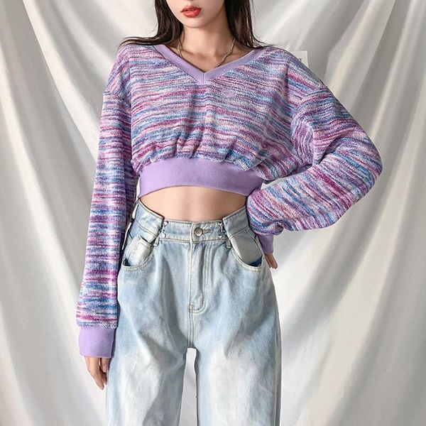 women's t-shirt v neck knitted exposed navel trendy print long sleeve relaxed fit short pullovers streetwear knitwear t shirts, White
women's t-shirt v neck knitted exposed navel trendy print long sleeve relaxed fit short pullovers streetwear knitwear t shirts, White