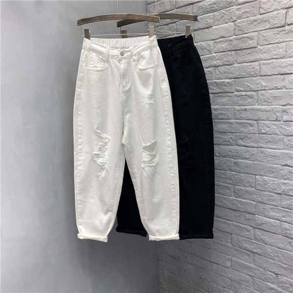 women's jeans white black ripped casual women elastic high waist loose denim harem pants summer plus size boyfriend c7416, Blue
women's jeans white black ripped casual women elastic high waist loose denim harem pants summer plus size boyfriend c7416, Blue