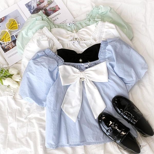 women's blouses & shirts sweet bow japanese girl puff sleeve summer square neck slim short shirt, White
women's blouses & shirts sweet bow japanese girl puff sleeve summer square neck slim short shirt, White