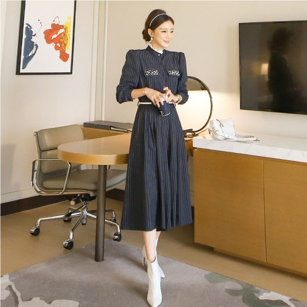 new arrival fashion spring stripe women ol temperament casual single-breasted lace and wide leg pants two piece set 3ijg, Black;gray
new arrival fashion spring stripe women ol temperament casual single-breasted lace and wide leg pants two piece set 3ijg, Black;gray