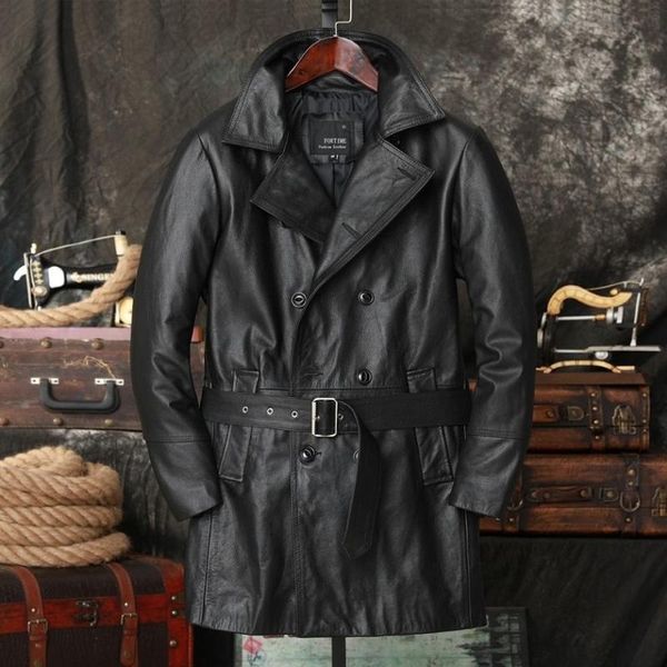men's leather & faux head pure layer soft cow coat medium and long windbreaker suit collar business casual genuine jacket, Black
men's leather & faux head pure layer soft cow coat medium and long windbreaker suit collar business casual genuine jacket, Black