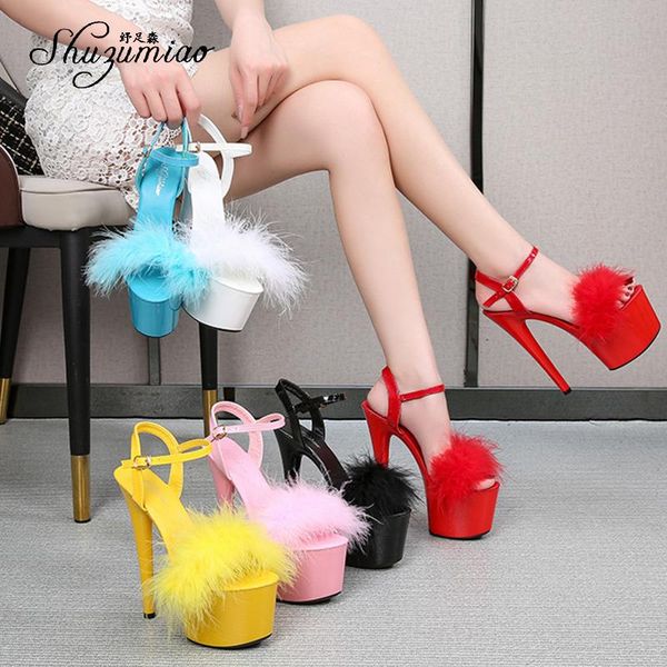 sandals women high platform 2021 feather heels shoes ladies super female buckle strap strippers size 43, Black
sandals women high platform 2021 feather heels shoes ladies super female buckle strap strippers size 43, Black