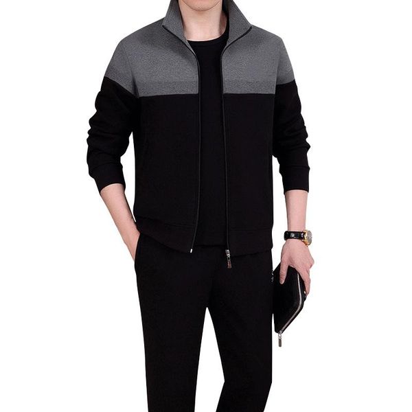 men's tracksuits spring winter cardigan single-breasted fashion knit plus size stitching colorblock stand collar coats jackets+pants, Gray
men's tracksuits spring winter cardigan single-breasted fashion knit plus size stitching colorblock stand collar coats jackets+pants, Gray