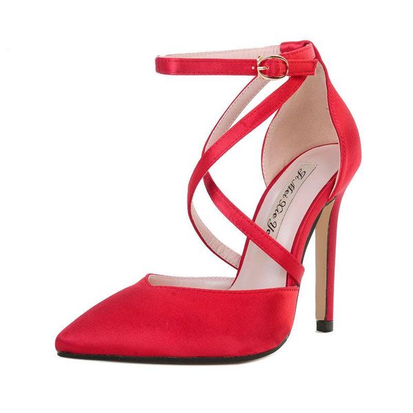 high-heeled shoes women's wedding shoes single pointed shallow women's buckle, Black