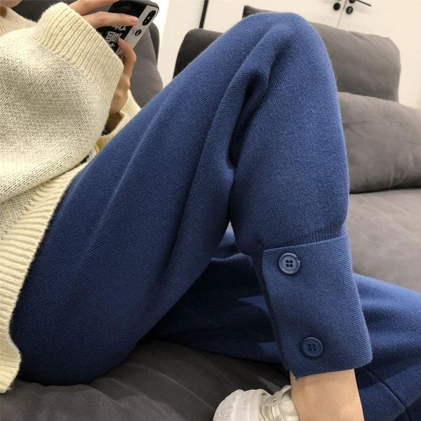 women's pants & capris 2021 autumn winter women knitted high waist wide leg pockets ankle-length harem lady warm trousers sweatpants, Black;white
women's pants & capris 2021 autumn winter women knitted high waist wide leg pockets ankle-length harem lady warm trousers sweatpants, Black;white