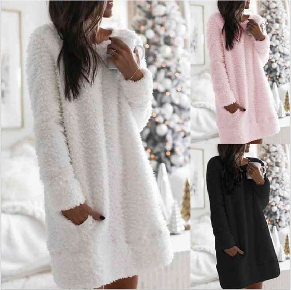 round neck simple fashion new casual straight plush women dress 2020 autumn and winter comfortable plush warm dresses vestidos x0521, Black;gray
round neck simple fashion new casual straight plush women dress 2020 autumn and winter comfortable plush warm dresses vestidos x0521, Black;gray