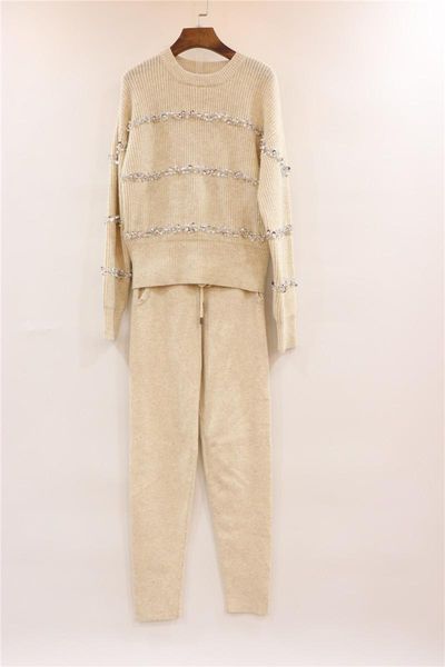 women's two piece pants winter cashemre sequined beading woolen sweater + warm cashmere pieces suits ladies casual sets f100, White
women's two piece pants winter cashemre sequined beading woolen sweater + warm cashmere pieces suits ladies casual sets f100, White