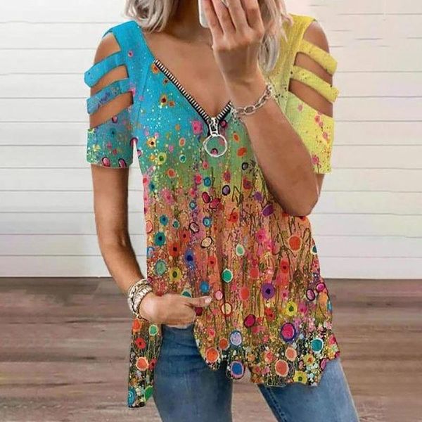 women's t-shirt t shirt for woman clothes plus size fashion full-body printing zipper v-neck short-sleeved casual summer, White
women's t-shirt t shirt for woman clothes plus size fashion full-body printing zipper v-neck short-sleeved casual summer, White