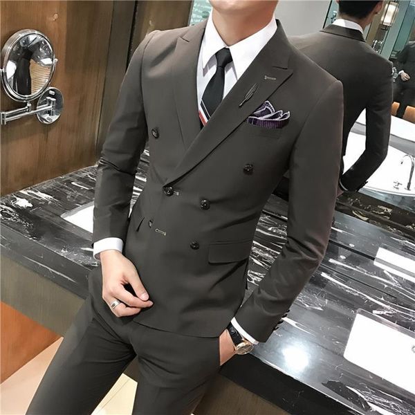 men's tracksuits 2021 men fashion double breasted suit slim fit wedding suits for prom groom tuxedo jackets with pants sets w437, Gray
men's tracksuits 2021 men fashion double breasted suit slim fit wedding suits for prom groom tuxedo jackets with pants sets w437, Gray