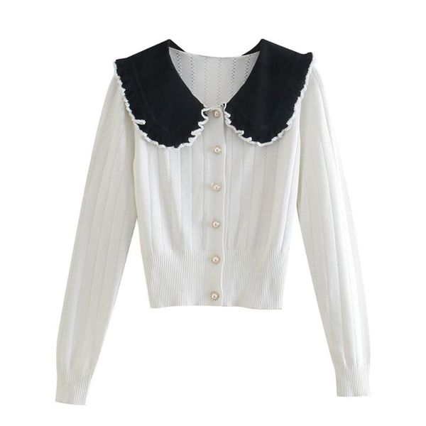 women's knits & tees zredara 2021 gentle wind knitted cardigan summer thin doll collar stitching contrast color slimming short sweater, White
women's knits & tees zredara 2021 gentle wind knitted cardigan summer thin doll collar stitching contrast color slimming short sweater, White