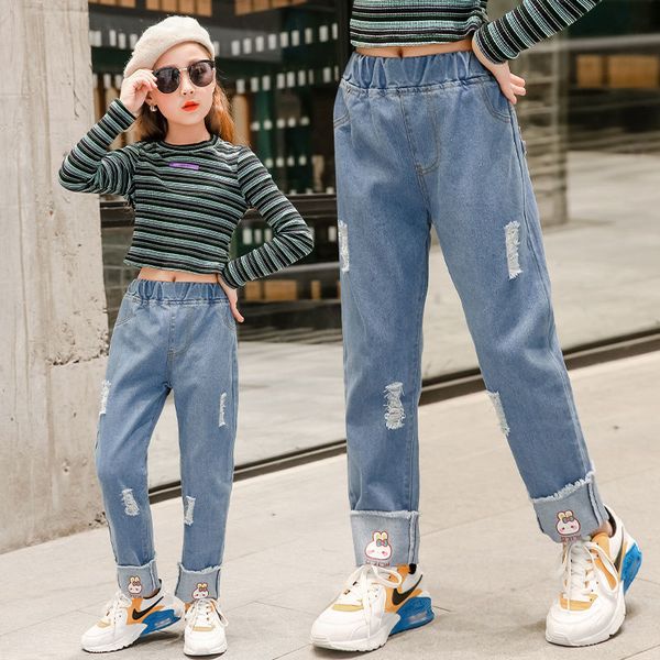girls jeans spring and autumn trousers 2021 new style straight loose fashionable ripped big childrens pants outer wear, Blue
girls jeans spring and autumn trousers 2021 new style straight loose fashionable ripped big childrens pants outer wear, Blue