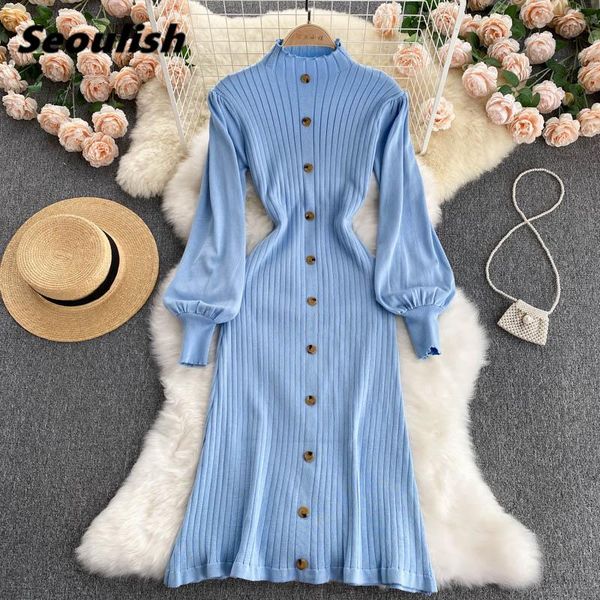 casual dresses seoulish autumn winter 2021 single breasted knitted dress high waist puff sleeve sheath bodycon sweater female, Black;gray
casual dresses seoulish autumn winter 2021 single breasted knitted dress high waist puff sleeve sheath bodycon sweater female, Black;gray