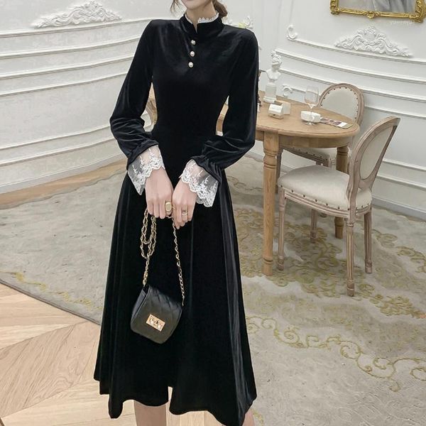 women velvet lace midi long dress lady elegant vintage silm evening dresses female winter high waist sleeve party casual, Black;gray
women velvet lace midi long dress lady elegant vintage silm evening dresses female winter high waist sleeve party casual, Black;gray