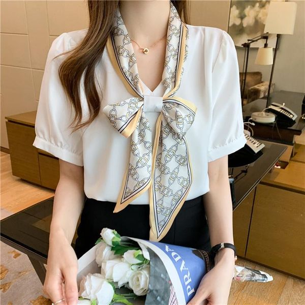 women's blouses & shirts chiffon women puff short sleeve print ribbon scarves design office lady female bow blusas mujer korean chic, White
women's blouses & shirts chiffon women puff short sleeve print ribbon scarves design office lady female bow blusas mujer korean chic, White