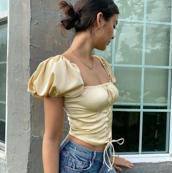 women's t-shirt 2021 summer women fashion puff sleeve crop pullover t-shirts korean style solid color lace-up exposed navel, White
women's t-shirt 2021 summer women fashion puff sleeve crop pullover t-shirts korean style solid color lace-up exposed navel, White
