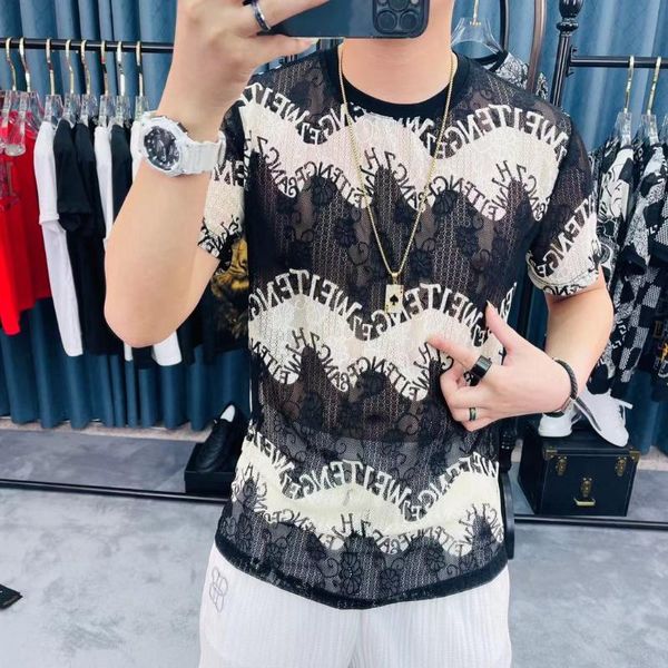 men's t-shirts lace hollow luxury print short sleeve t shirt men 2021 summer slim o-neck tees comfortable streetwear male clothing, White;black
men's t-shirts lace hollow luxury print short sleeve t shirt men 2021 summer slim o-neck tees comfortable streetwear male clothing, White;black