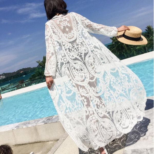 women's swimwear 2021 dress beach white lace summer maxi women long sleeve cover up see through boho bikini beachwear cover-ups, White;black
women's swimwear 2021 dress beach white lace summer maxi women long sleeve cover up see through boho bikini beachwear cover-ups, White;black