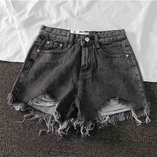 women wide leg hole black denim shorts casual female streetwear loose solid color white jeans 210719, White;black
women wide leg hole black denim shorts casual female streetwear loose solid color white jeans 210719, White;black