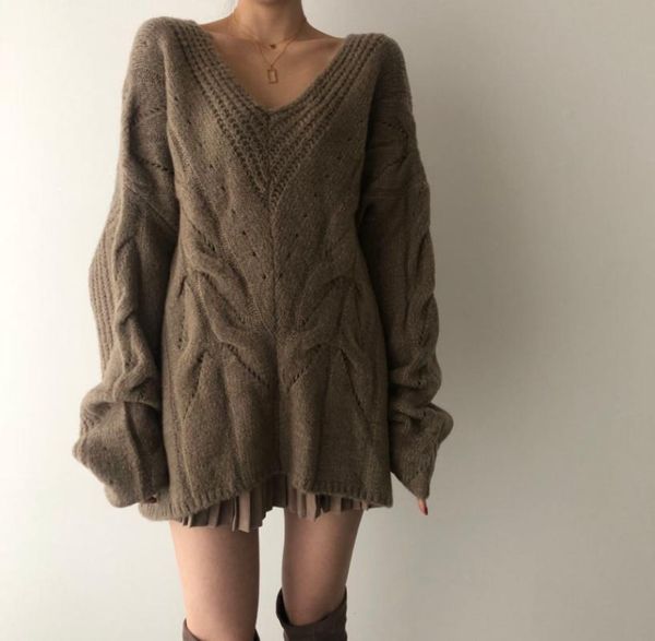 women's sweaters yamdi loose knitted vintage oversized 2021 spring winter sweater women korean cute solid woman elegant pullover jumper, White;black
women's sweaters yamdi loose knitted vintage oversized 2021 spring winter sweater women korean cute solid woman elegant pullover jumper, White;black