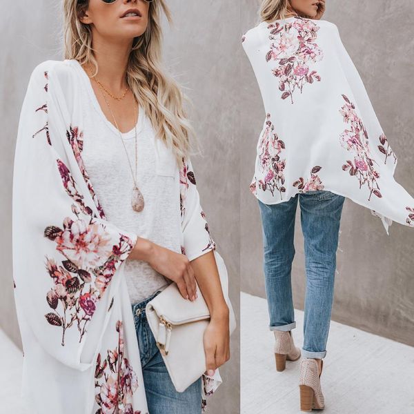 women summer beach flower print long sleeve open front chiffon long sleeve kimono cardigan women casual crochet chiffon loose blouse, White
women summer beach flower print long sleeve open front chiffon long sleeve kimono cardigan women casual crochet chiffon loose blouse, White