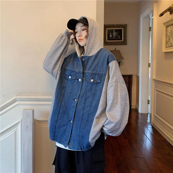 women's jackets 2021 spring and autumn youth denim fake two-piece stitching loose was thin hooded jacket fashion casual shirt blue, Black;brown
women's jackets 2021 spring and autumn youth denim fake two-piece stitching loose was thin hooded jacket fashion casual shirt blue, Black;brown