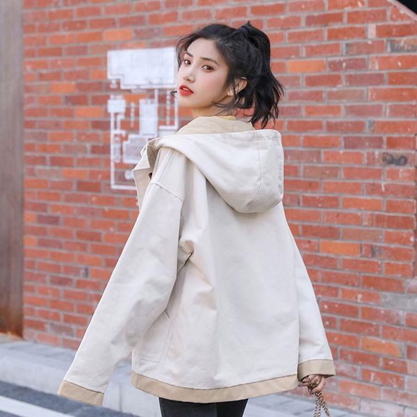 women's jackets 2021 spring hooded bomber women loose student bf harajuku oversize jacket female basic horn button coats s146, Black;brown 
women's jackets 2021 spring hooded bomber women loose student bf harajuku oversize jacket female basic horn button coats s146, Black;brown