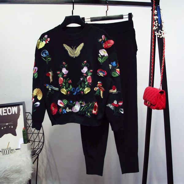 two piece dress fashion autumn winter women's butterfly flowers embroidery long sleeved sweater + knitted trouser pieces pants set, White
two piece dress fashion autumn winter women's butterfly flowers embroidery long sleeved sweater + knitted trouser pieces pants set, White