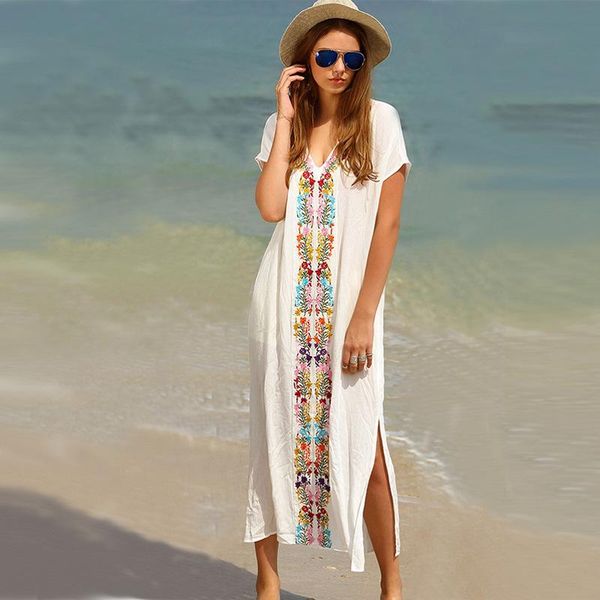 women's swimwear 2021 summer beach embroidery cut flower print v-neck turkish robe side split dress wear, White;black
women's swimwear 2021 summer beach embroidery cut flower print v-neck turkish robe side split dress wear, White;black