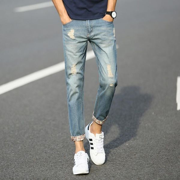 men's jeans mens jeans, nine-point ripped small feet, men's trendy trousers patchwork punk clothes, Blue
men's jeans mens jeans, nine-point ripped small feet, men's trendy trousers patchwork punk clothes, Blue