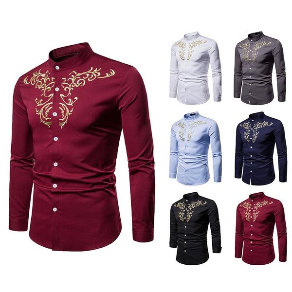 men's dress shirts stand collar shirt. royal court style embroidered henry large long sleeve shirt a09, White;black
men's dress shirts stand collar shirt. royal court style embroidered henry large long sleeve shirt a09, White;black