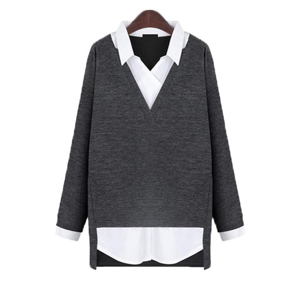 2021 autumn knitted cotton shirt women fake two piece turn down collar long sleeve winter plus size women and shirts, White
2021 autumn knitted cotton shirt women fake two piece turn down collar long sleeve winter plus size women and shirts, White