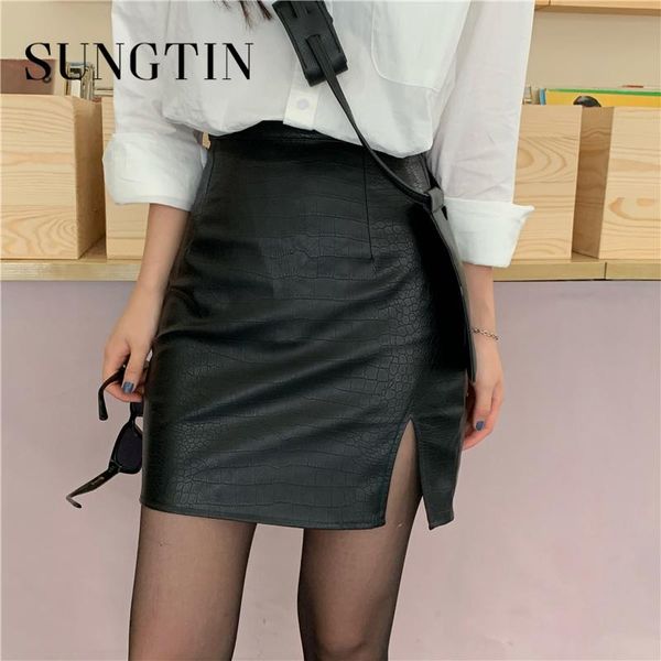 skirts sungtin high waist faux pu leather skirt women black split slim bodycon wrap mini short pencil lady 2021
skirts sungtin high waist faux pu leather skirt women black split slim bodycon wrap mini short pencil lady 2021