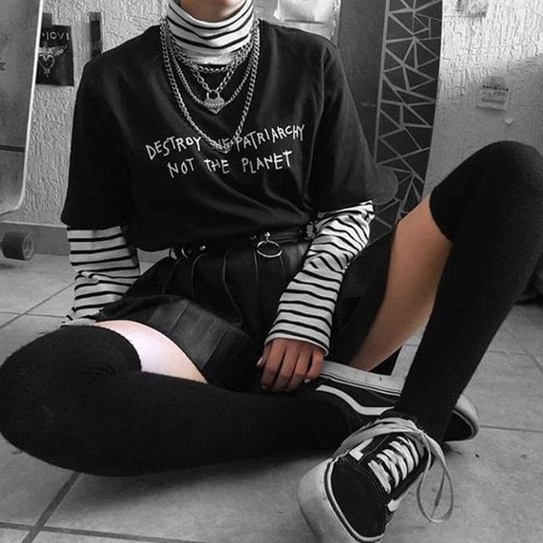 women's t-shirt aesthetic destroy patriarchy women t shirt grunge gothic graphic tee cotton short sleeve egirl slogan tumblr summer y2k, White
women's t-shirt aesthetic destroy patriarchy women t shirt grunge gothic graphic tee cotton short sleeve egirl slogan tumblr summer y2k, White