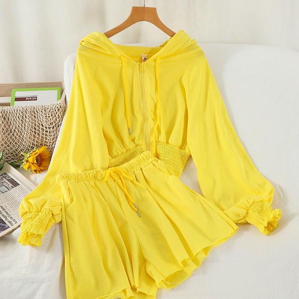 women's tracksuits black yellow ruched loose casual sports suit fashion hooded jacket autumn wide leg shorts two-piece sets women, Gray
women's tracksuits black yellow ruched loose casual sports suit fashion hooded jacket autumn wide leg shorts two-piece sets women, Gray