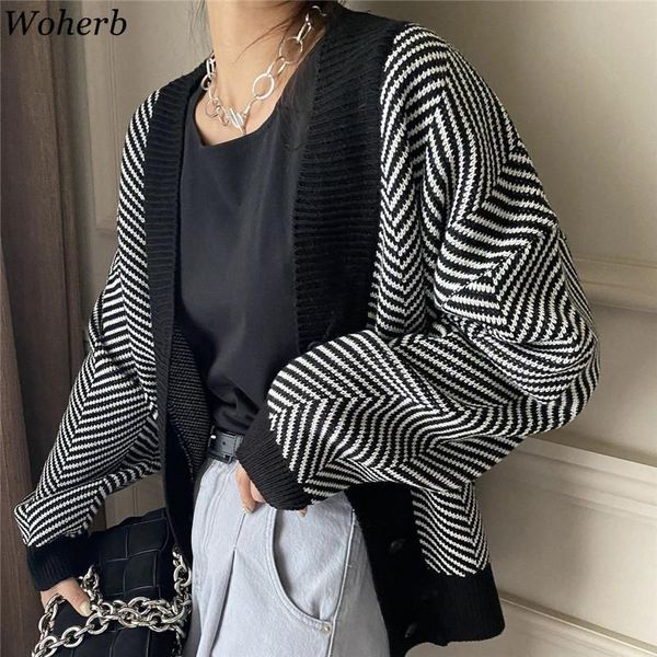 women's knits & tees woherb fall 2021 women clothing oversized cardigan pull femme fashion kintted sweater loose vintage striped sueter, White
women's knits & tees woherb fall 2021 women clothing oversized cardigan pull femme fashion kintted sweater loose vintage striped sueter, White
