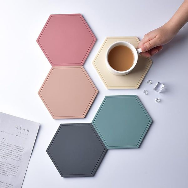 mats & pads silicone hexagon heat resistant table mat for drink cup placemat pot holder pad kitchen dinning decoration