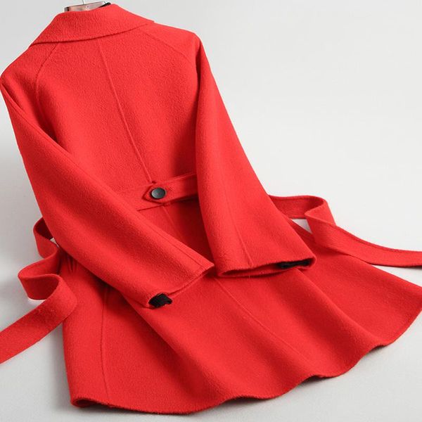 women's wool & blends 2021 coat women fashion autumn spring cashmere female double breasted jacket red overcoat casaco feminin 20219, Black
women's wool & blends 2021 coat women fashion autumn spring cashmere female double breasted jacket red overcoat casaco feminin 20219, Black