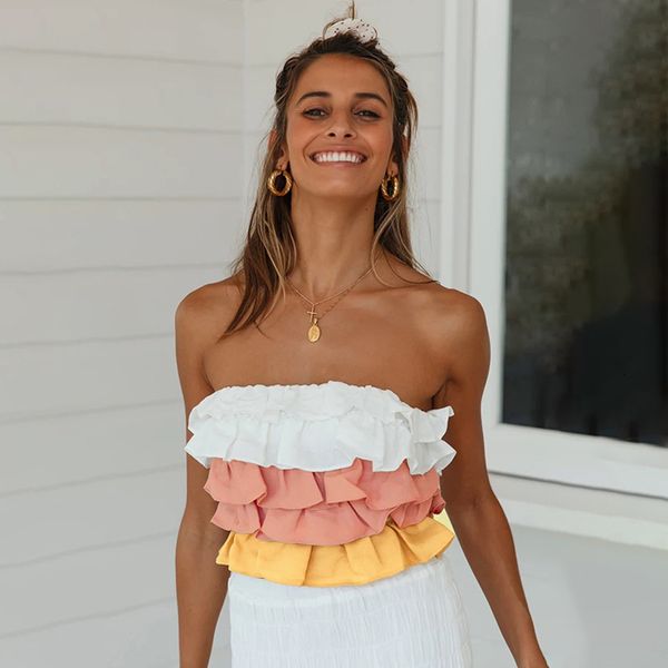 2021 short ruffles strapless women solid multi slash neck sleeveless new cpmb, White
2021 short ruffles strapless women solid multi slash neck sleeveless new cpmb, White