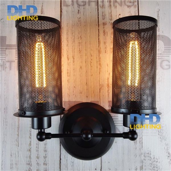 wall lamp retro industrial double heads black adjustable iron sconce corridor light
