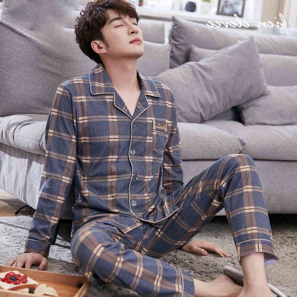mens pajama sets cotton home suit modern style man sleepwear 2 pieces lounge sleeping wear + pants plaid long sleeve pj set, Black;brown
mens pajama sets cotton home suit modern style man sleepwear 2 pieces lounge sleeping wear + pants plaid long sleeve pj set, Black;brown