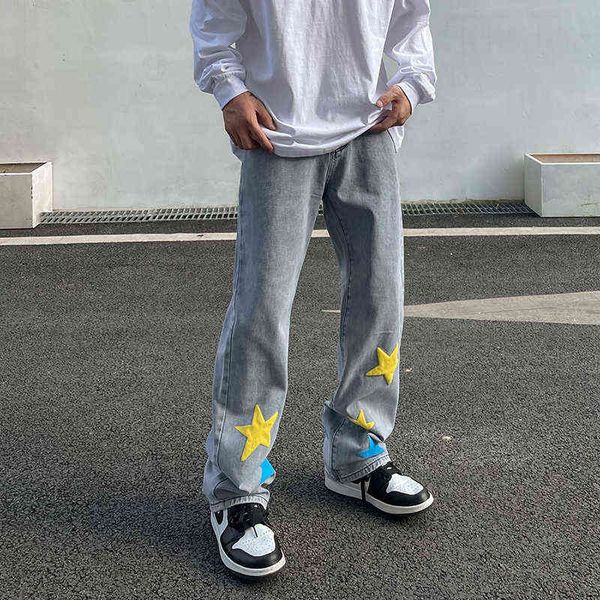 american high street star printed jeans men's loose straight tube fried street hiphop pants, Blue
american high street star printed jeans men's loose straight tube fried street hiphop pants, Blue