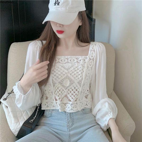 women's blouses & shirts houthion fashion summer splicing comfortable square collar short sleeve korean blouse lady blusas, White
women's blouses & shirts houthion fashion summer splicing comfortable square collar short sleeve korean blouse lady blusas, White