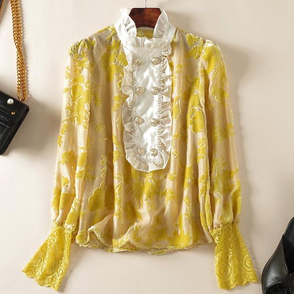women's blouses & shirts vintage real silk velvet shirt elegant stand collar long sleeve lace patchwork loose woman blouse spring autum, White
women's blouses & shirts vintage real silk velvet shirt elegant stand collar long sleeve lace patchwork loose woman blouse spring autum, White