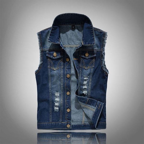 men's vests big size 5xl 6xl vest summer style denim slim men outerwear coats fashion hole sleeveless for blue, Black;white