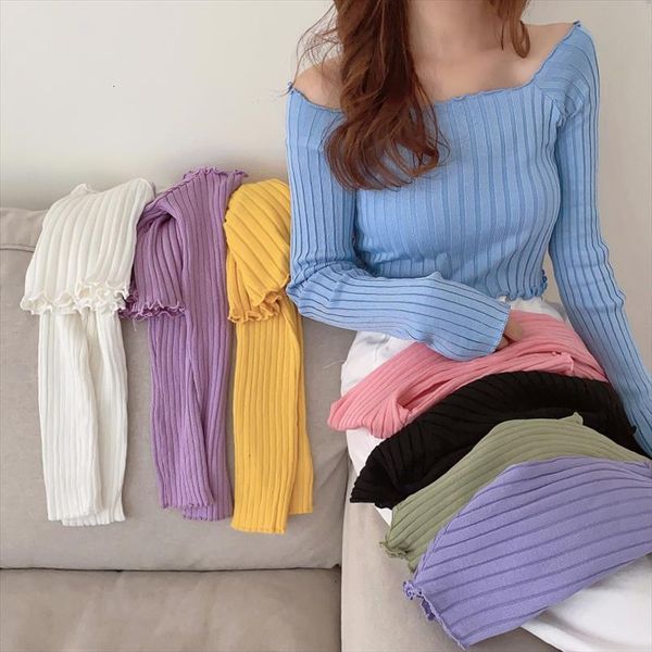 autumn slash neck shirts female womens sweater full sleeve solid knitted vintage elastic pullovers casual women crop, White;black
autumn slash neck shirts female womens sweater full sleeve solid knitted vintage elastic pullovers casual women crop, White;black